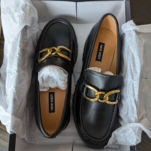 Nine West Black Loafers with Gold Chain